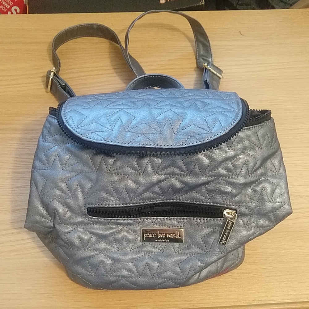 Peace Love World mini backpack with quilted stars